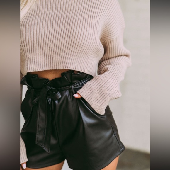 THESETHREE Faux Leather Paper Bag Black Tie Shorts - Picture 6 of 6